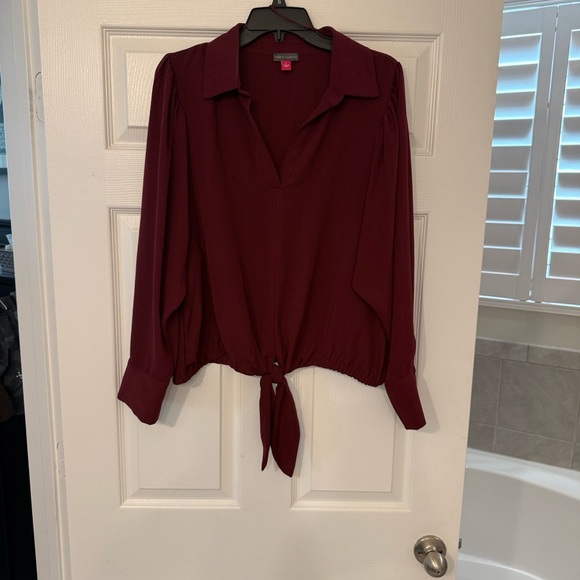 Vince Camuto Burgundy Tie-Front Long Sleeve Elegant Blouse - Picture 4 of 8